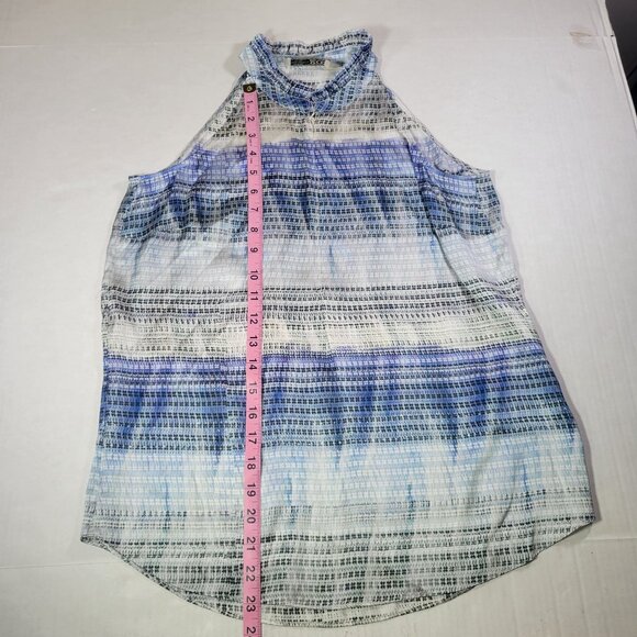 Go By GoSilk Women Blue Striped Washed Silk Sleeveless High Neck Top Size XS - Picture 5 of 7